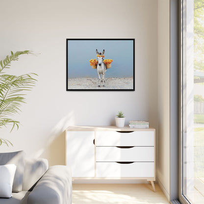 Donkey with Marigolds Framed Canvas Print — Whimsical Farmhouse Wall Art