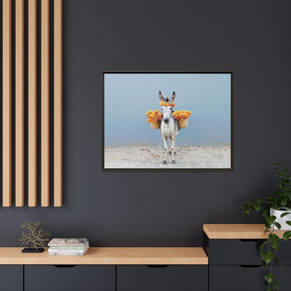 Donkey with Marigolds Framed Canvas Print — Whimsical Farmhouse Wall Art